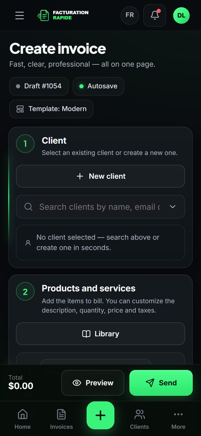 Creating an invoice on a phone