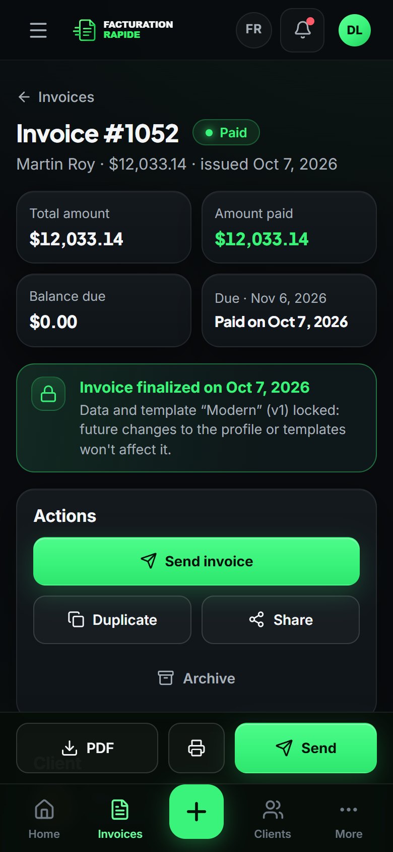 Invoice shown on a phone